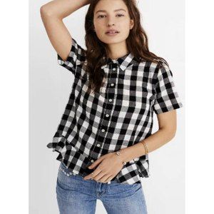 MADEWELL Gingham Plaid Peplum Black White Shirt